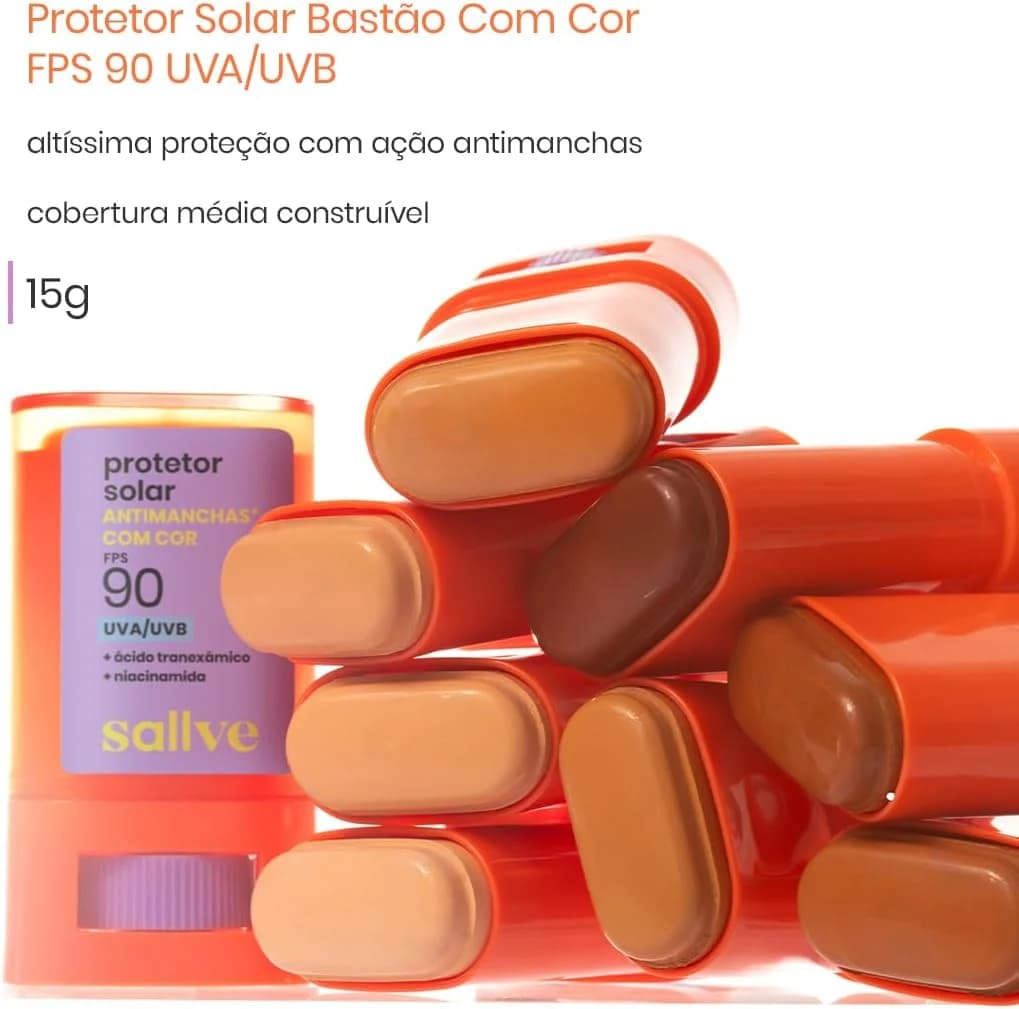 Sallve Protetor Solar Bastão Antimachas FPS 90 com Cor 2-15g