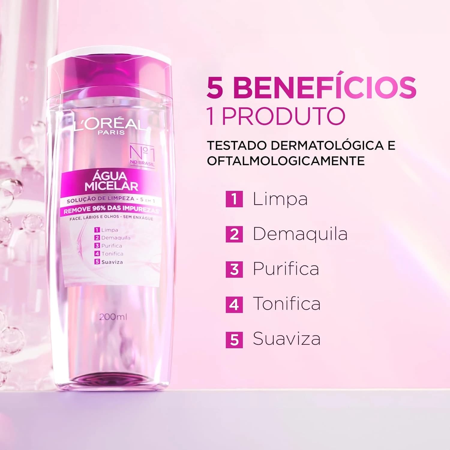 Água Micelar 5 Em 1 200ml, L'Oréal Paris, 200ml